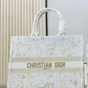 design large book tote gold tone and white butterfly zodiac embroidery .webp