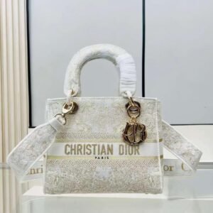 design medium lady d lite bag gold tone and white butterfly around the world.jpg