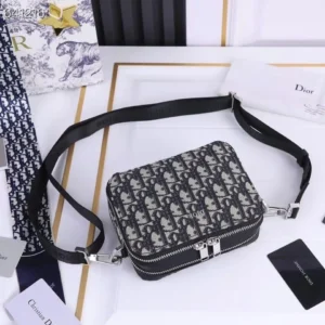 design men pouch with shoulder strap beige and black oblique jacquard dubai.webp